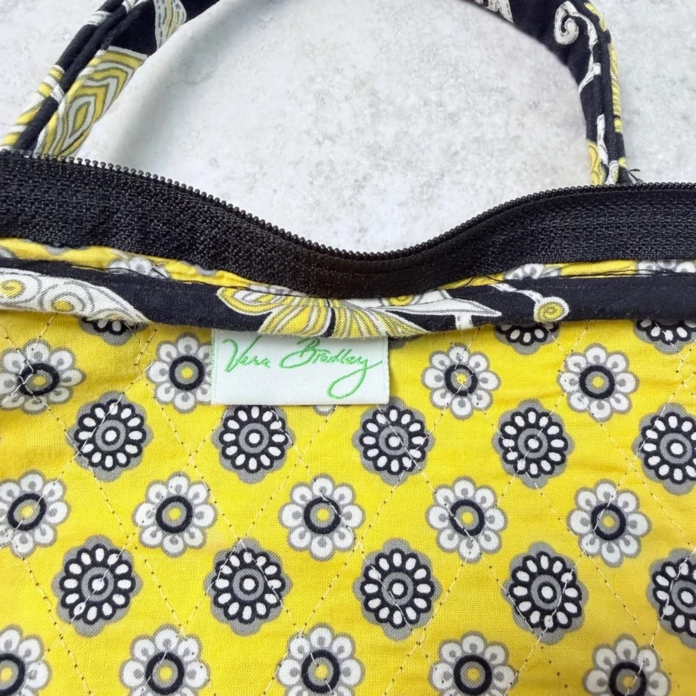 Vera Bradley Yellow Bird Black Floral Quilted Laptop Travel Tote Bag Carry